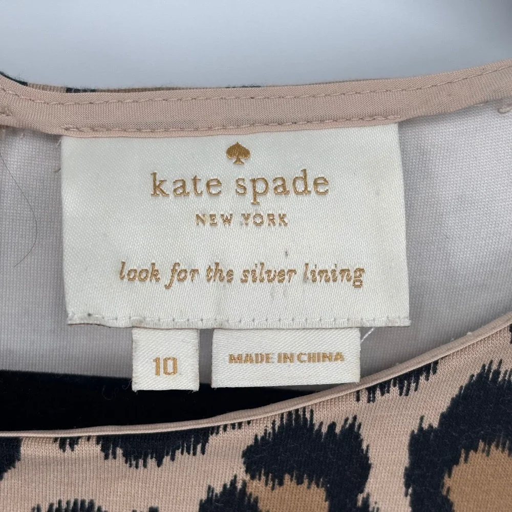Kate Spade Leopard-print Ponte Dress Fit & Flare 3/4 Sleeves Brown Size 10